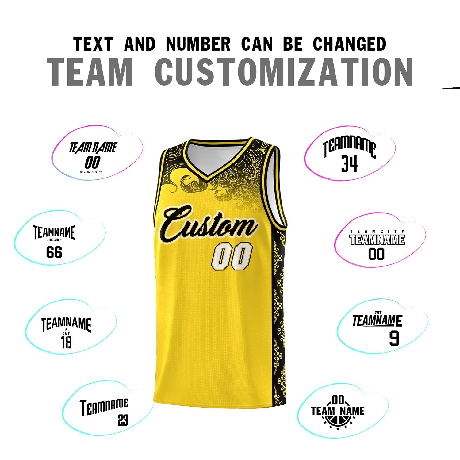 Custom Gold Personalized Cloud Pattern Sports Kits Uniform Basketball Jersey|KXKSHOP