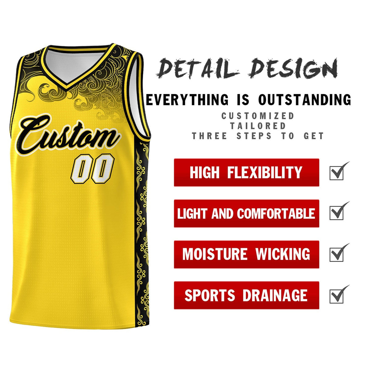 Custom Gold Personalized Cloud Pattern Sports Kits Uniform Basketball Jersey|KXKSHOP