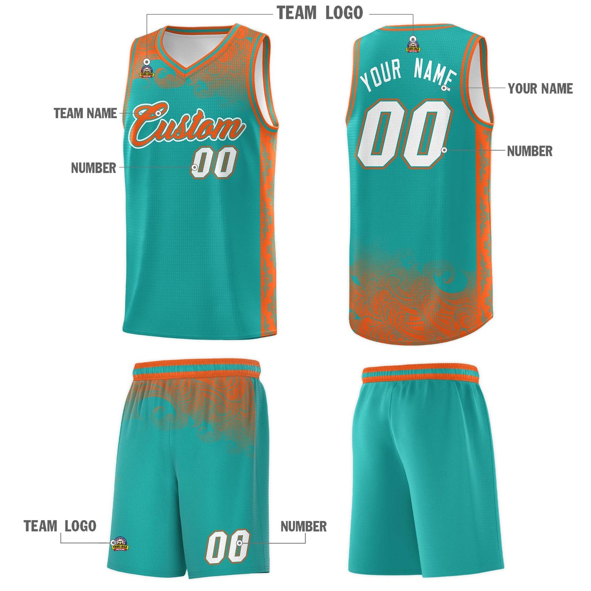 Custom Aqua Personalized Cloud Pattern Sports Kits Uniform Basketball Jersey|KXKSHOP