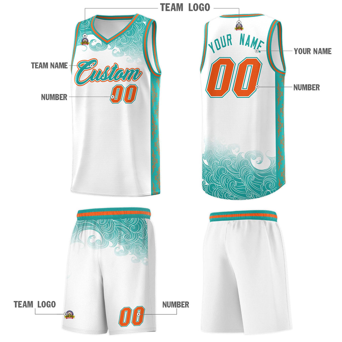 Custom White Personalized Cloud Pattern Sports Kits Uniform Basketball Jersey|KXKSHOP