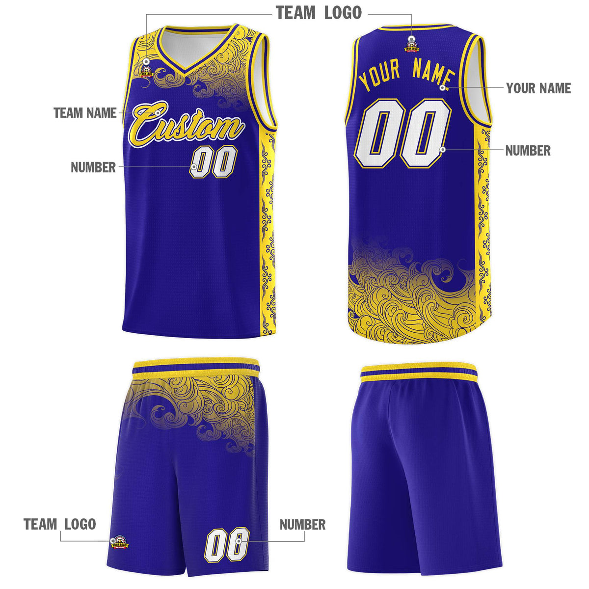 Custom Royal Personalized Cloud Pattern Sports Kits Uniform Basketball Jersey|KXKSHOP