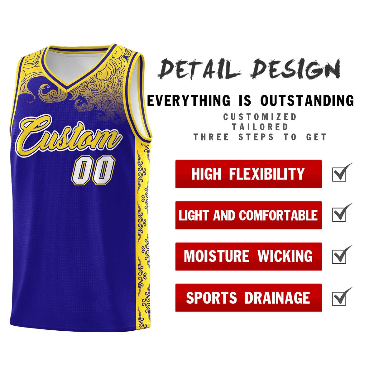 Custom Royal Personalized Cloud Pattern Sports Kits Uniform Basketball Jersey|KXKSHOP