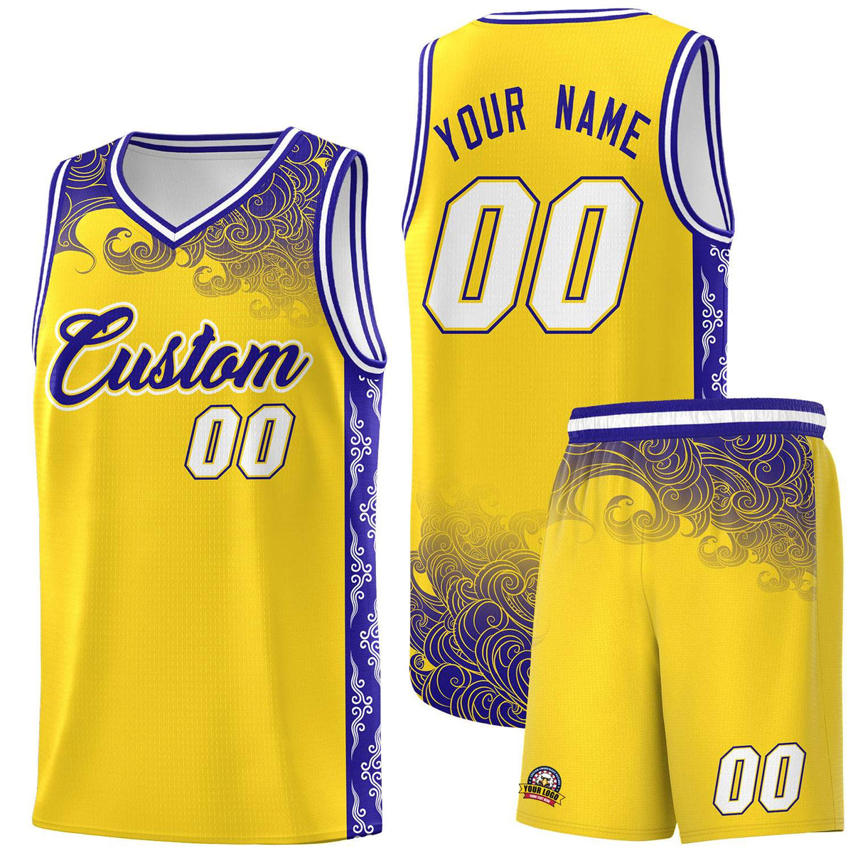 Custom Gold Personalized Cloud Pattern Sports Kits Uniform Basketball Jersey|KXKSHOP