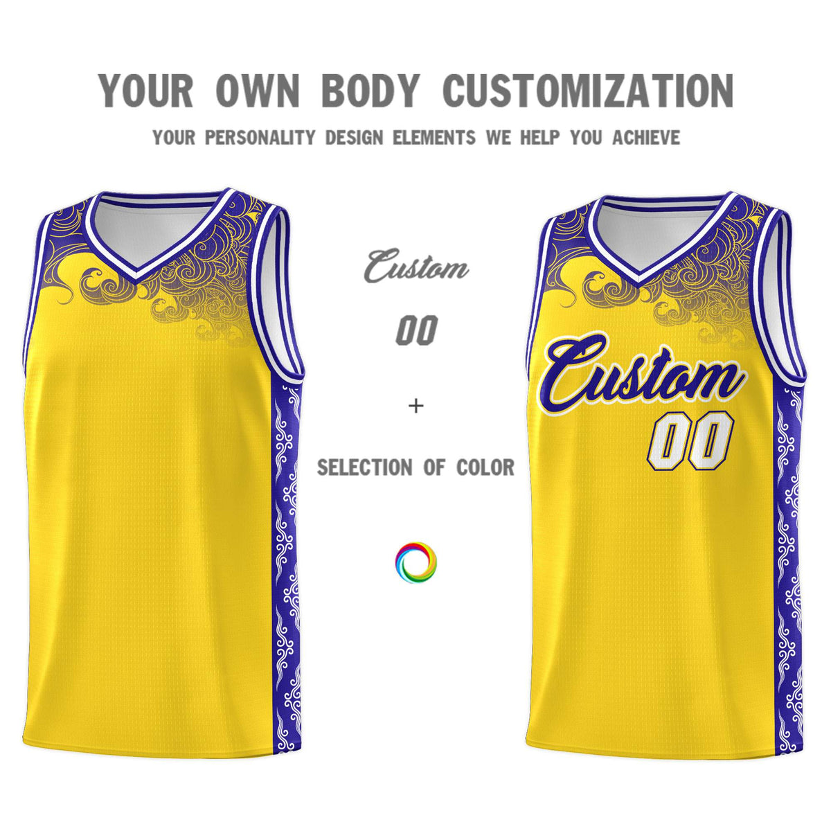 Custom Gold Personalized Cloud Pattern Sports Kits Uniform Basketball Jersey|KXKSHOP