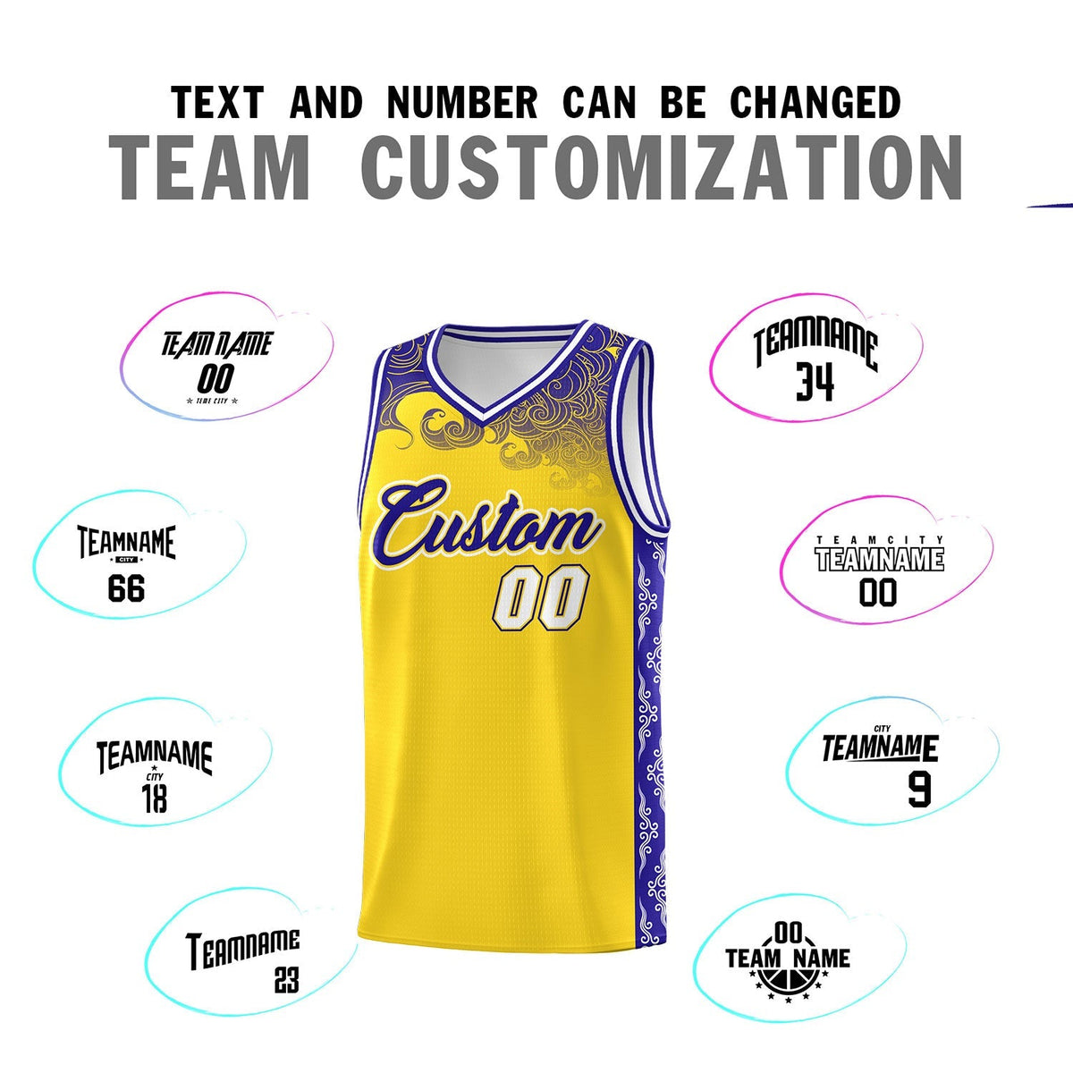 Custom Gold Personalized Cloud Pattern Sports Kits Uniform Basketball Jersey|KXKSHOP