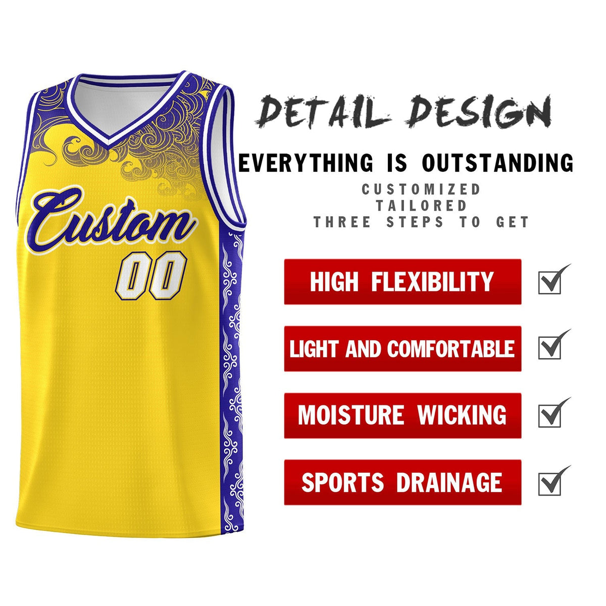 Custom Gold Personalized Cloud Pattern Sports Kits Uniform Basketball Jersey|KXKSHOP