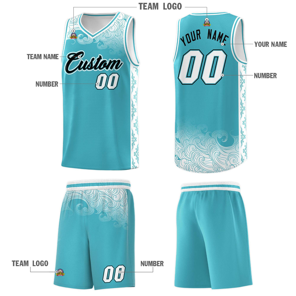 Custom Sky Blue Personalized Cloud Pattern Sports Kits Uniform Basketball Jersey|KXKSHOP