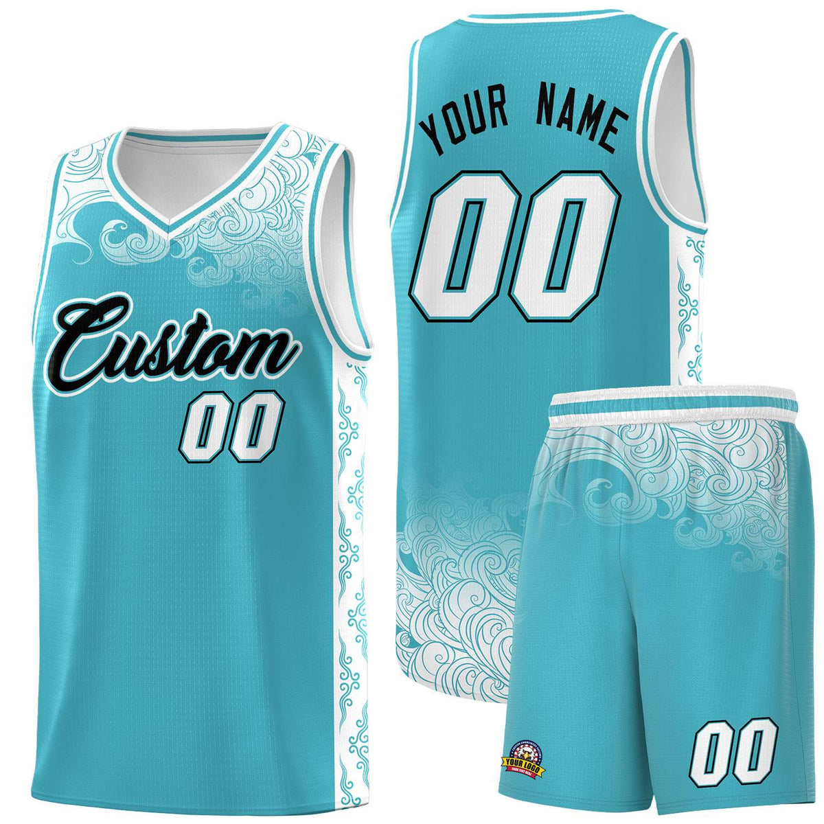 Custom Sky Blue Personalized Cloud Pattern Sports Kits Uniform Basketball Jersey|KXKSHOP