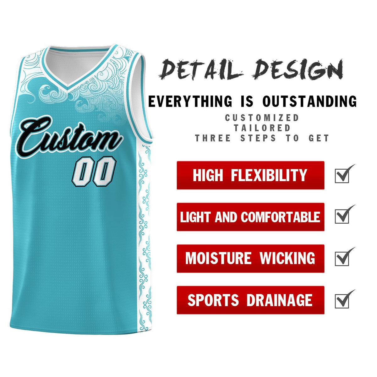 Custom Sky Blue Personalized Cloud Pattern Sports Kits Uniform Basketball Jersey|KXKSHOP