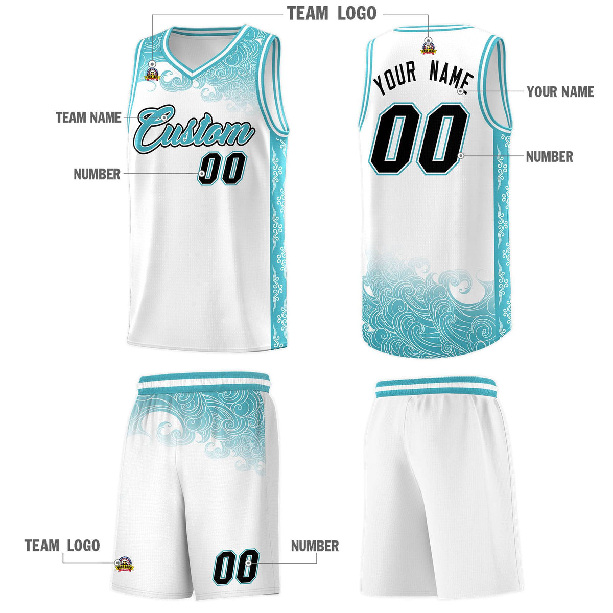 Custom White Personalized Cloud Pattern Sports Kits Uniform Basketball Jersey|KXKSHOP