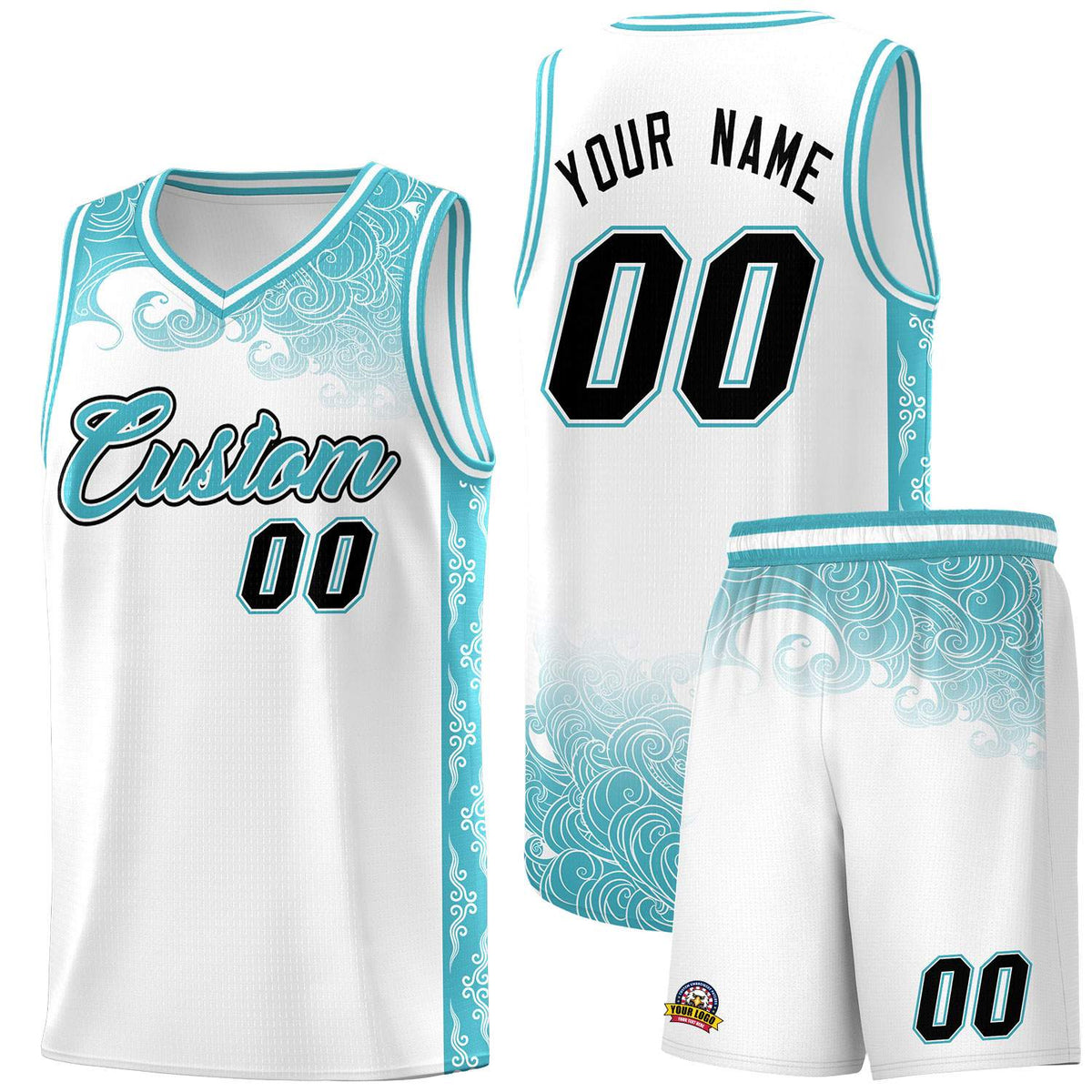 Custom White Personalized Cloud Pattern Sports Kits Uniform Basketball Jersey|KXKSHOP