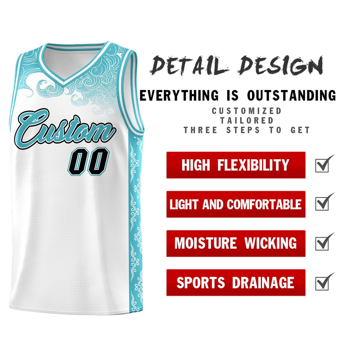 Custom White Personalized Cloud Pattern Sports Kits Uniform Basketball Jersey|KXKSHOP