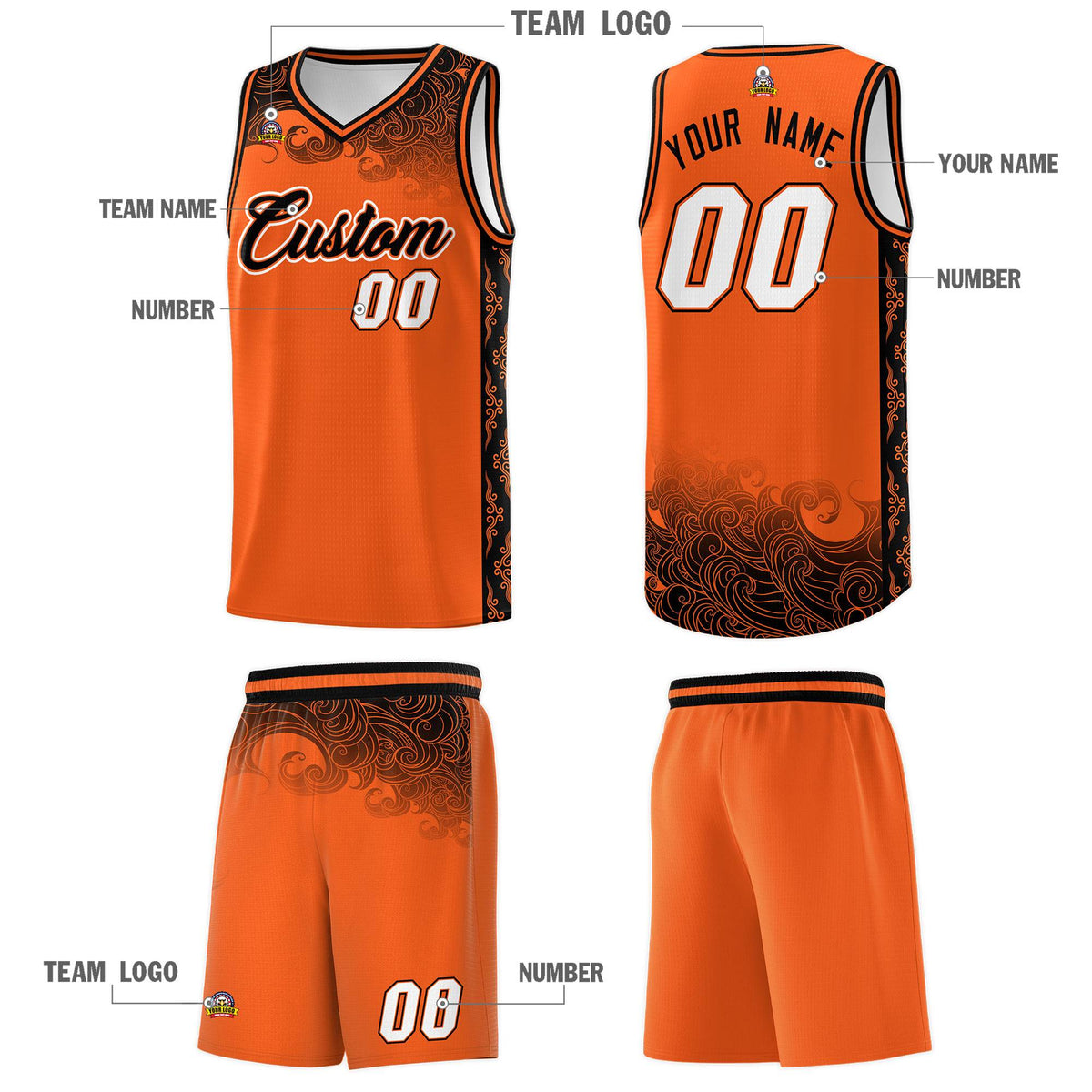 Custom Orange Personalized Cloud Pattern Sports Kits Uniform Basketball Jersey|KXKSHOP