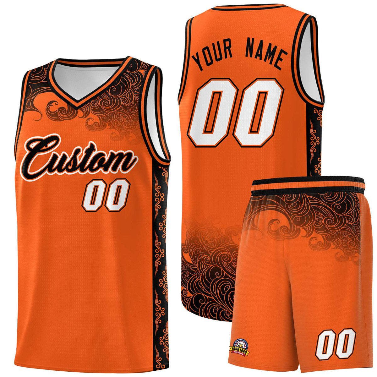 Custom Orange Personalized Cloud Pattern Sports Kits Uniform Basketball Jersey|KXKSHOP