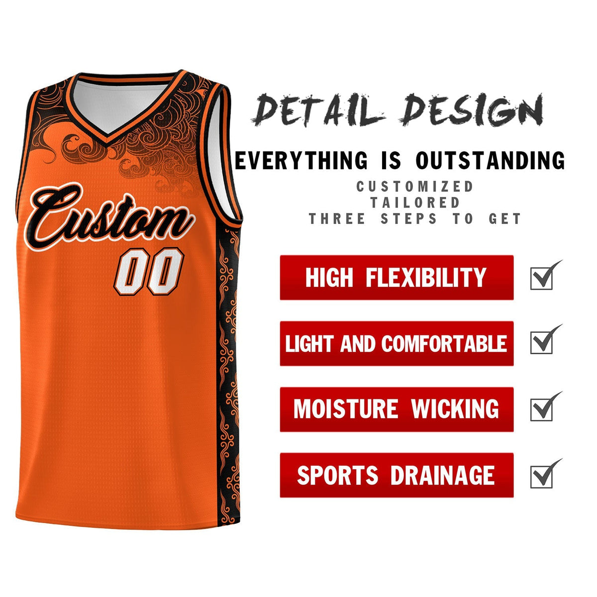 Custom Orange Personalized Cloud Pattern Sports Kits Uniform Basketball Jersey|KXKSHOP