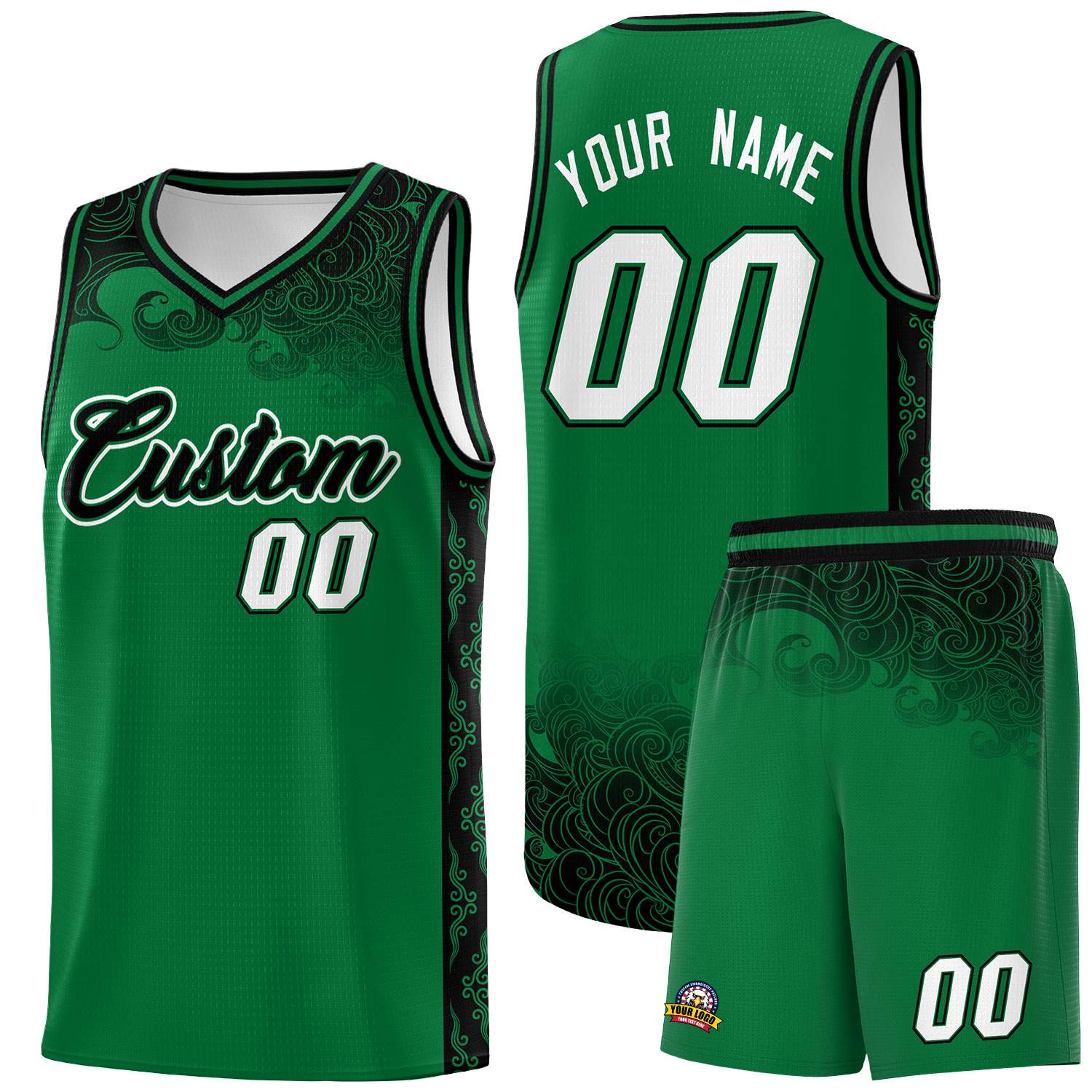 Custom Kelly Green Personalized Cloud Pattern Sports Kits Uniform Basketball Jersey|KXKSHOP