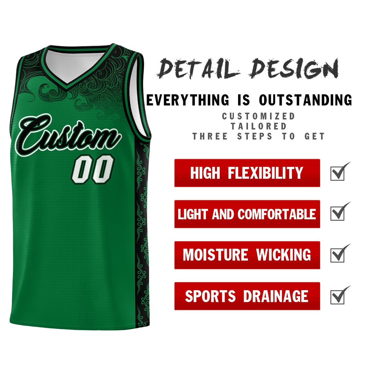 Custom Kelly Green Personalized Cloud Pattern Sports Kits Uniform Basketball Jersey|KXKSHOP