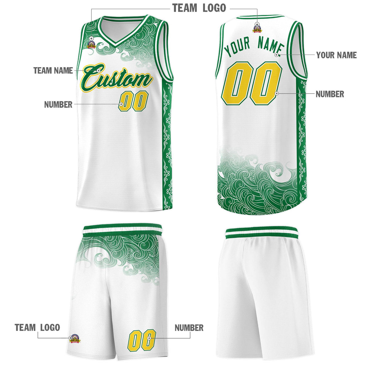 Custom White Personalized Cloud Pattern Sports Kits Uniform Basketball Jersey|KXKSHOP