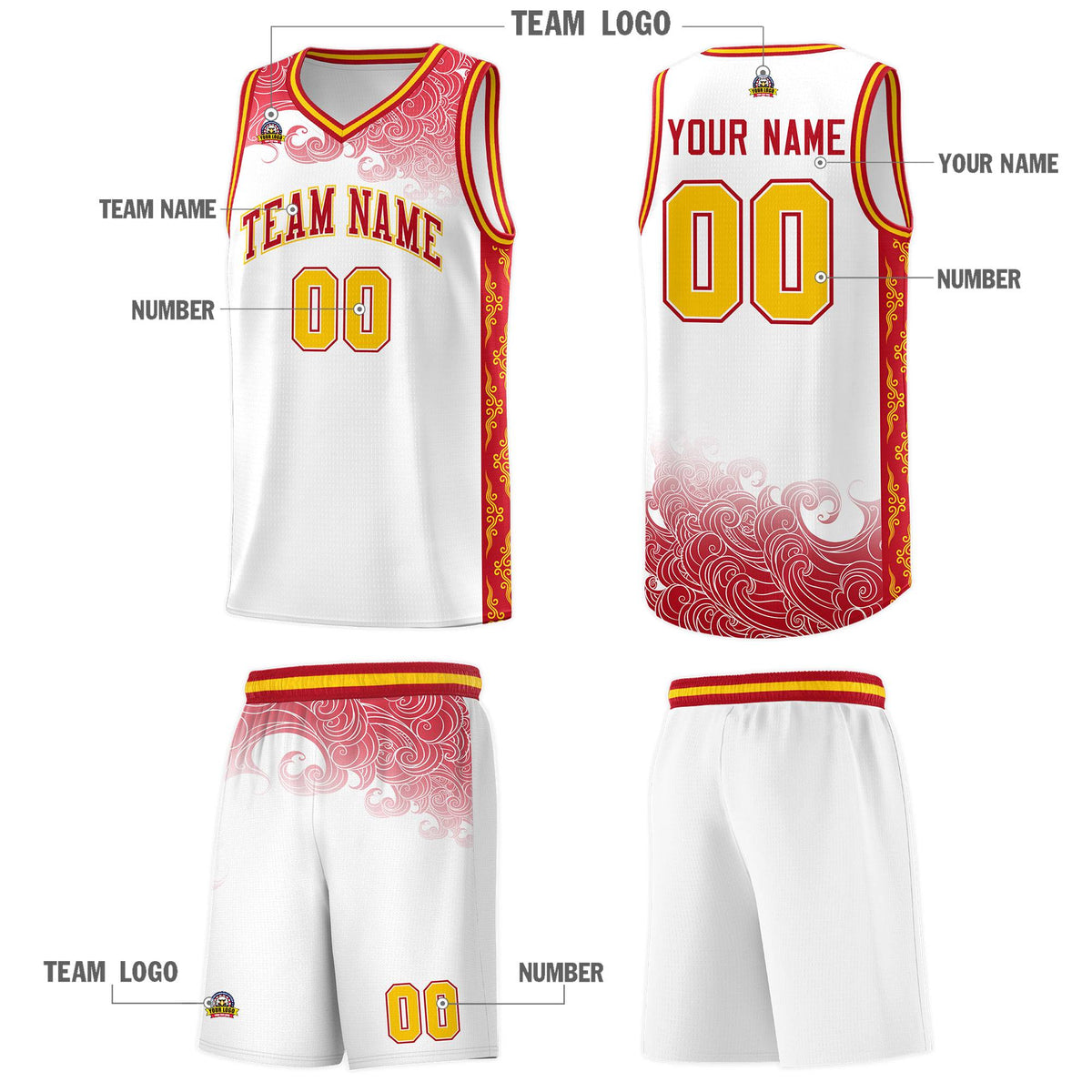 Custom White Personalized Cloud Pattern Sports Kits Uniform Basketball Jersey|KXKSHOP