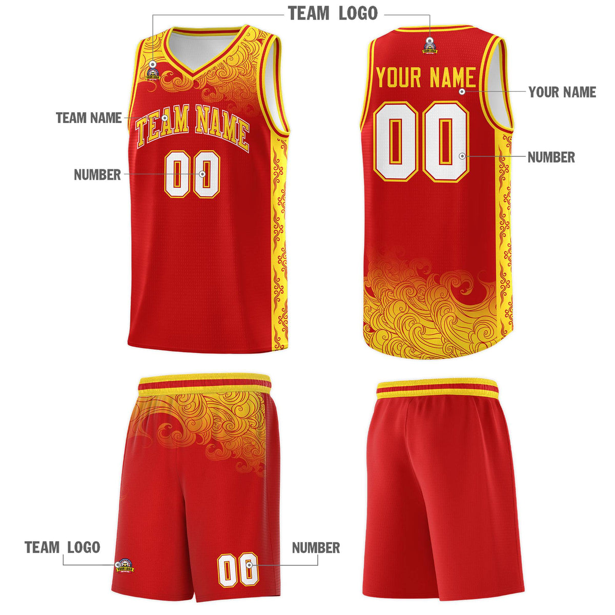 Custom Red Personalized Cloud Pattern Sports Kits Uniform Basketball Jersey|KXKSHOP