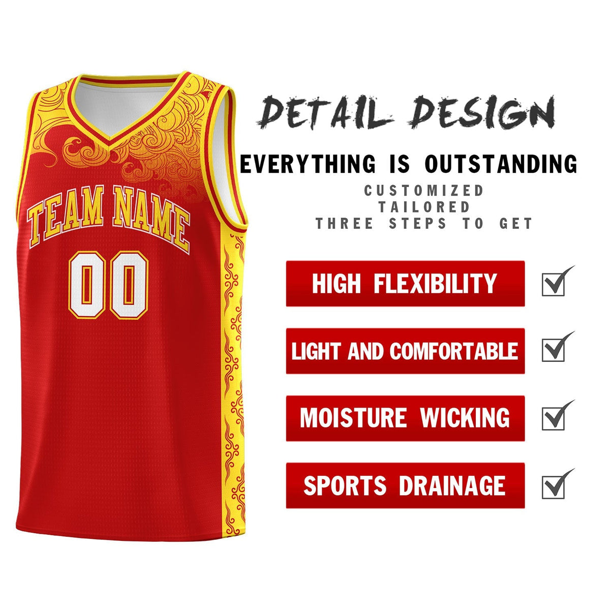 Custom Red Personalized Cloud Pattern Sports Kits Uniform Basketball Jersey|KXKSHOP