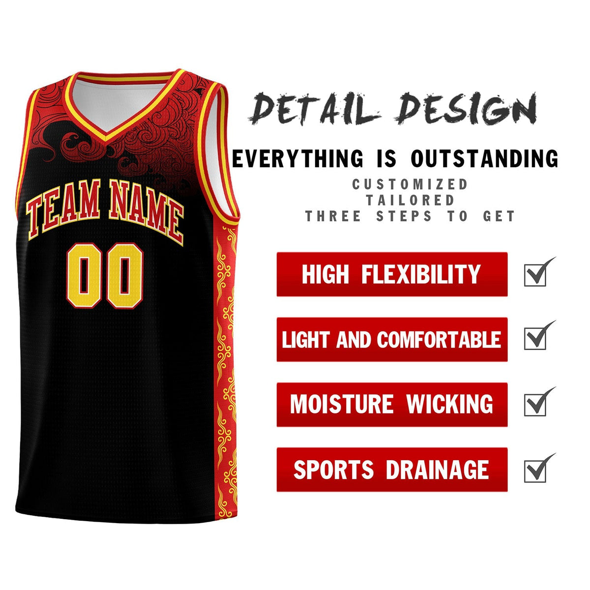 Custom Black Personalized Cloud Pattern Sports Kits Uniform Basketball Jersey|KXKSHOP