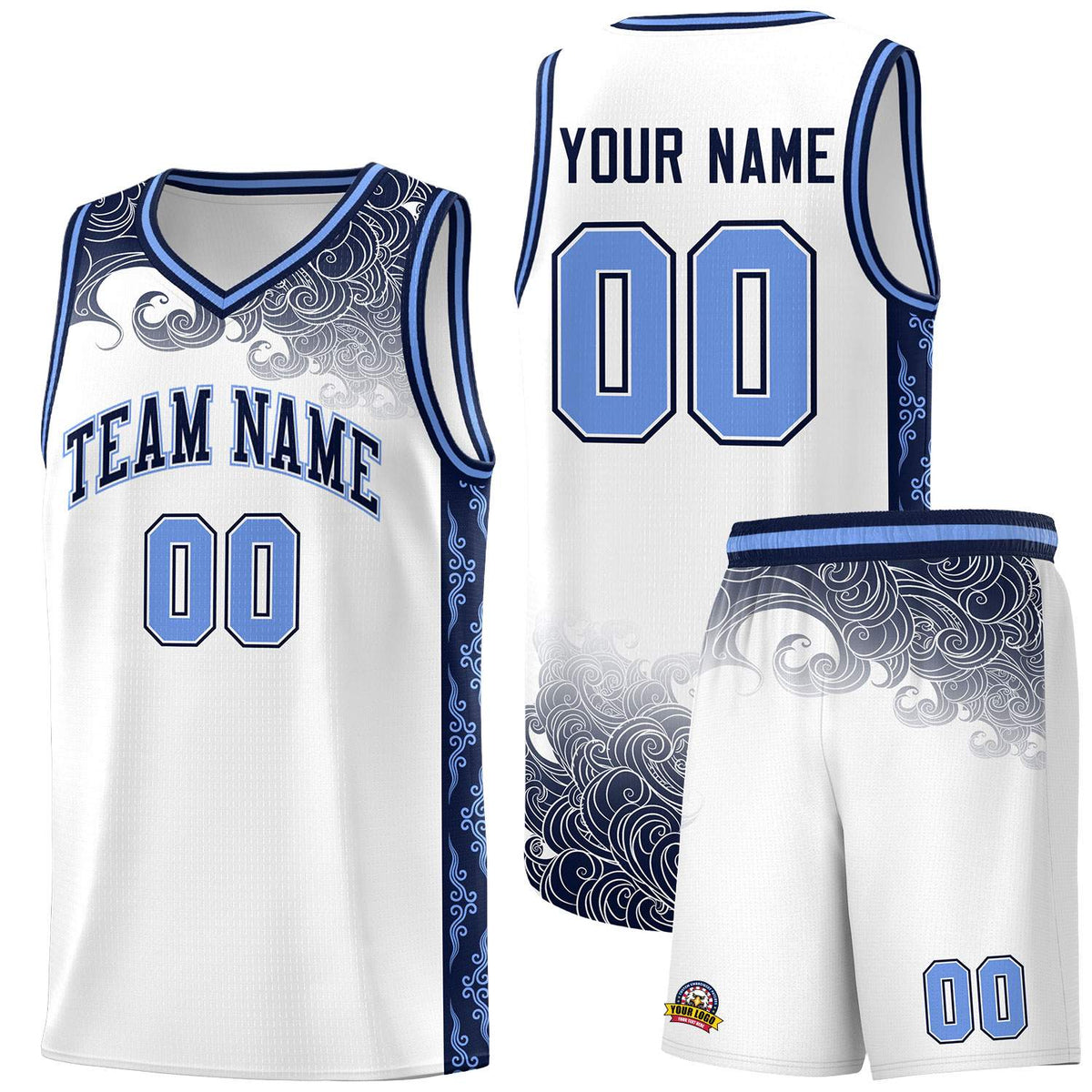 Custom White Personalized Cloud Pattern Sports Kits Uniform Basketball Jersey|KXKSHOP
