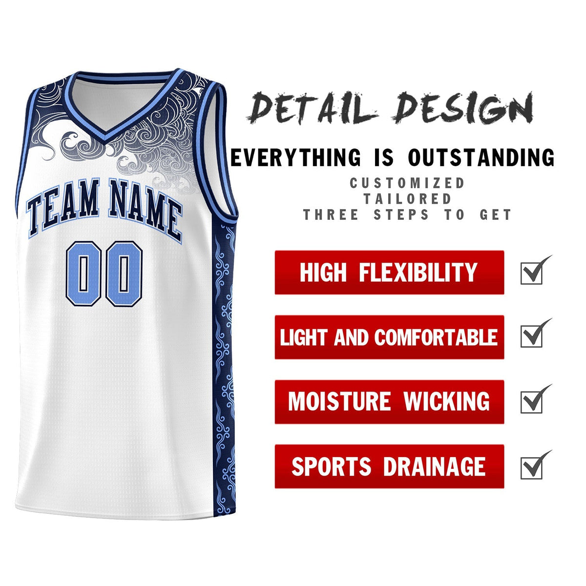 Custom White Personalized Cloud Pattern Sports Kits Uniform Basketball Jersey|KXKSHOP
