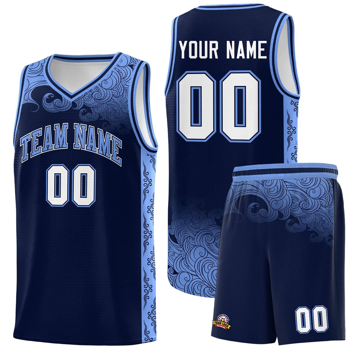Custom Navy Personalized Cloud Pattern Sports Kits Uniform Basketball Jersey|KXKSHOP