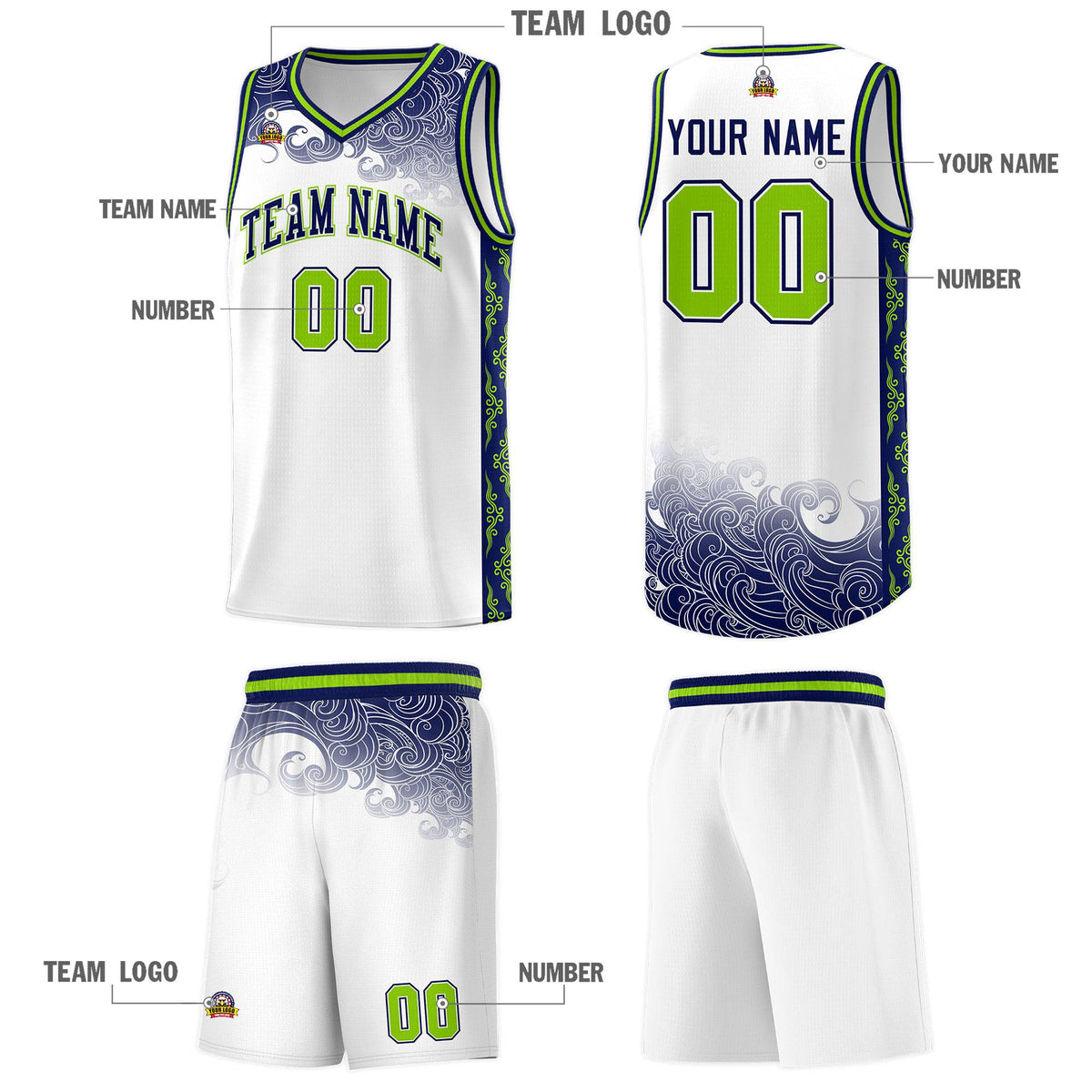 Custom White Personalized Cloud Pattern Sports Kits Uniform Basketball Jersey|KXKSHOP