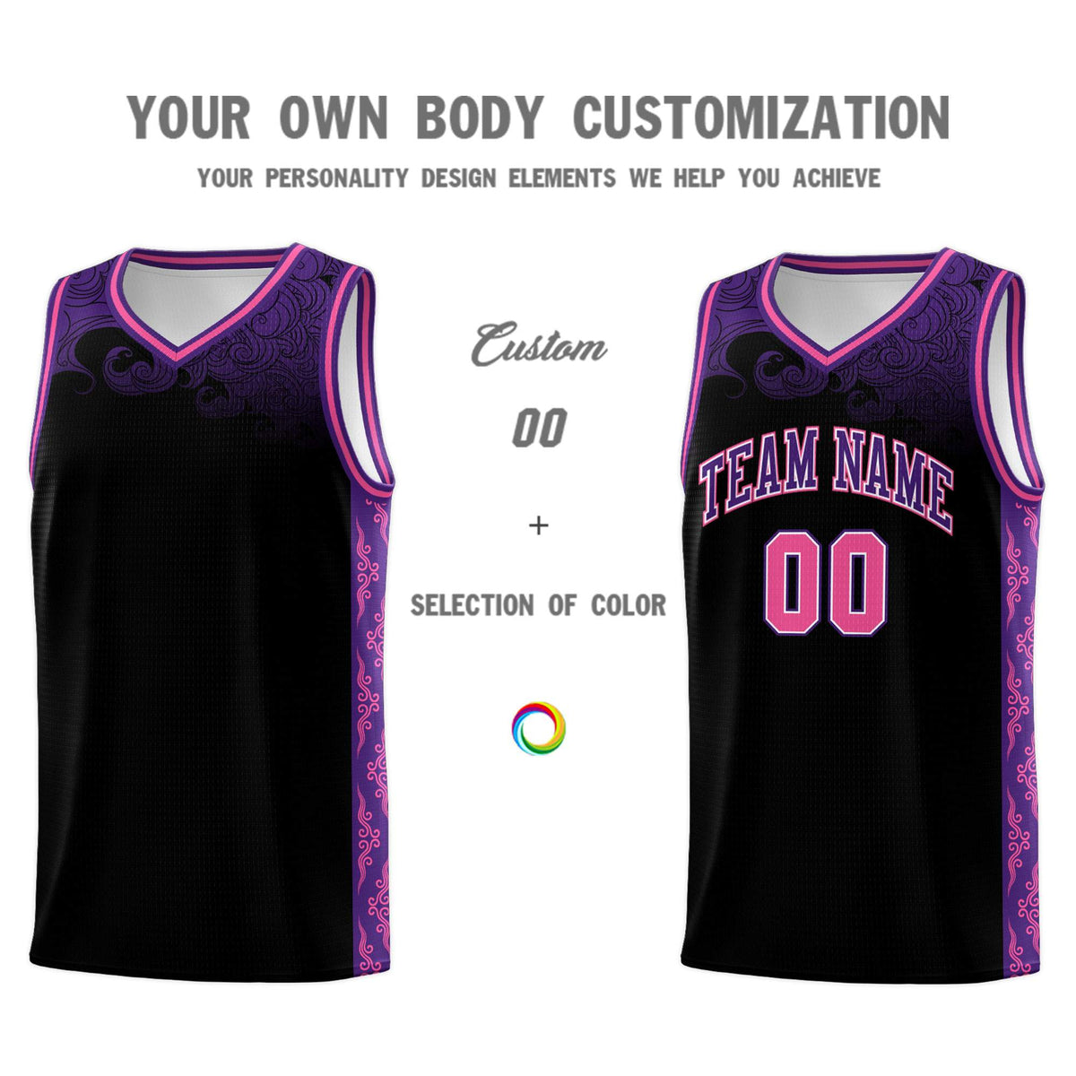 Custom Black Personalized Cloud Pattern Sports Kits Uniform Basketball Jersey|KXKSHOP