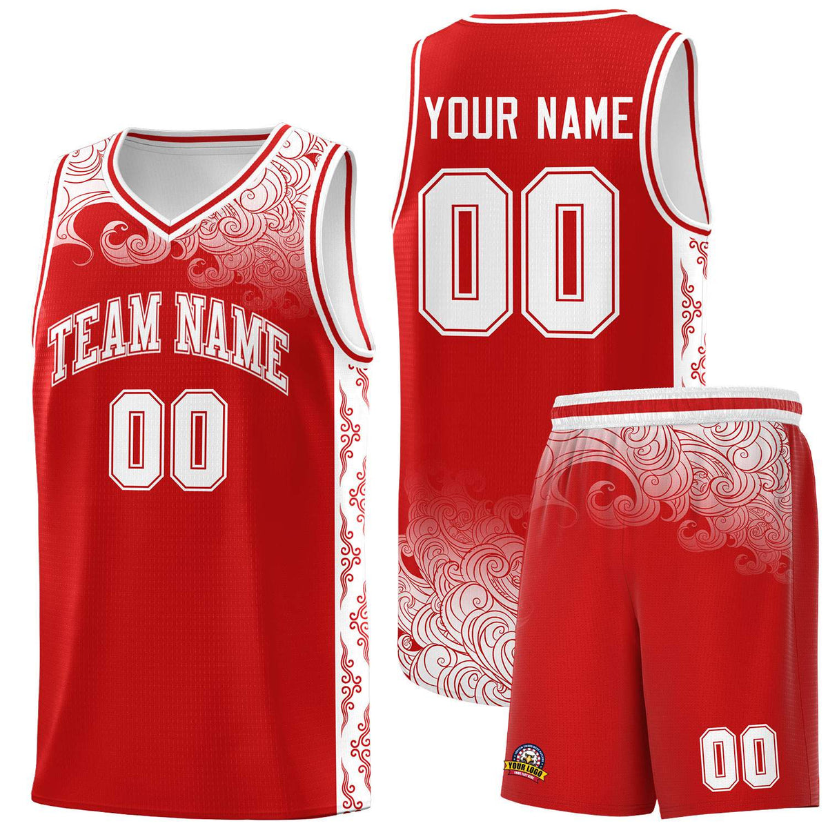 Custom Red Personalized Cloud Pattern Sports Kits Uniform Basketball Jersey|KXKSHOP