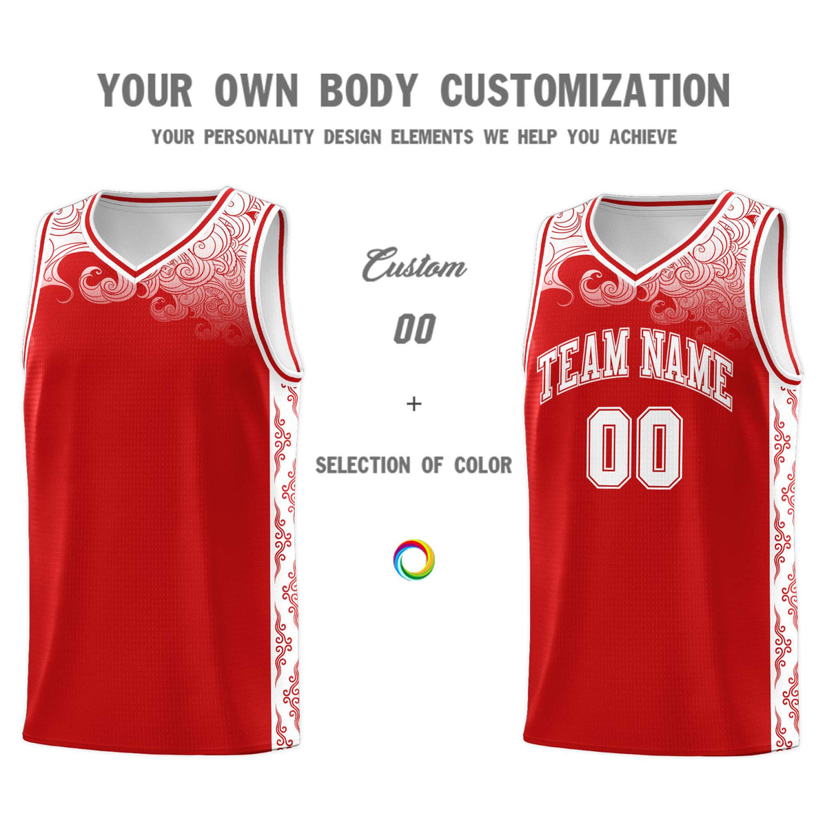 Custom Red Personalized Cloud Pattern Sports Kits Uniform Basketball Jersey|KXKSHOP