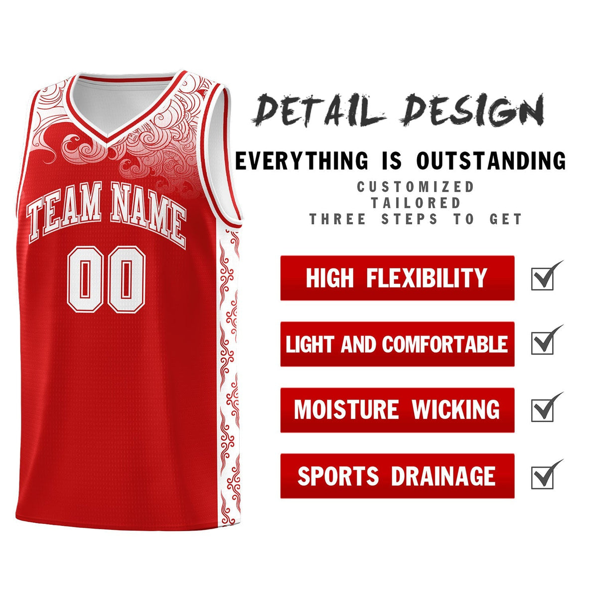 Custom Red Personalized Cloud Pattern Sports Kits Uniform Basketball Jersey|KXKSHOP
