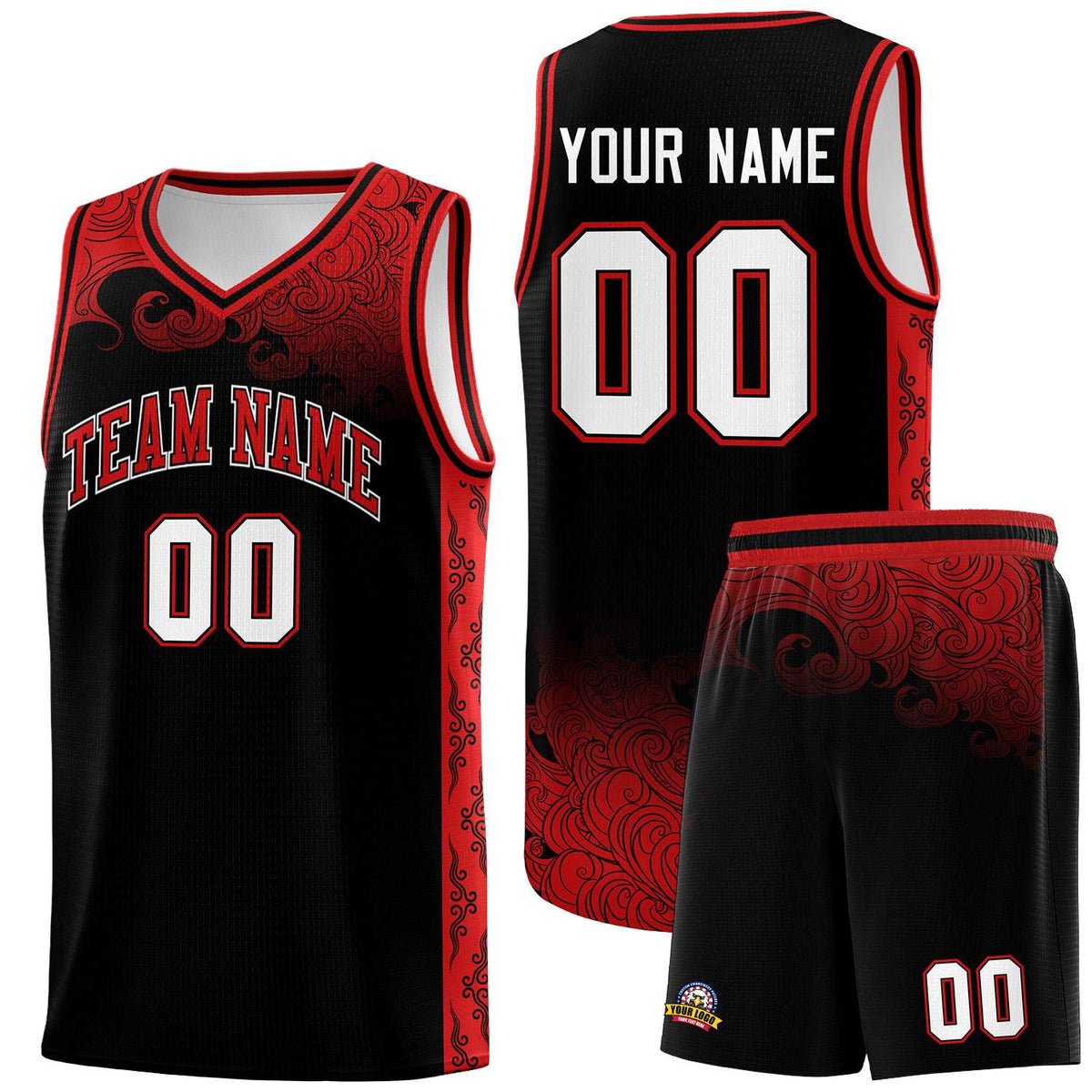 Custom Black Personalized Cloud Pattern Sports Kits Uniform Basketball Jersey|KXKSHOP