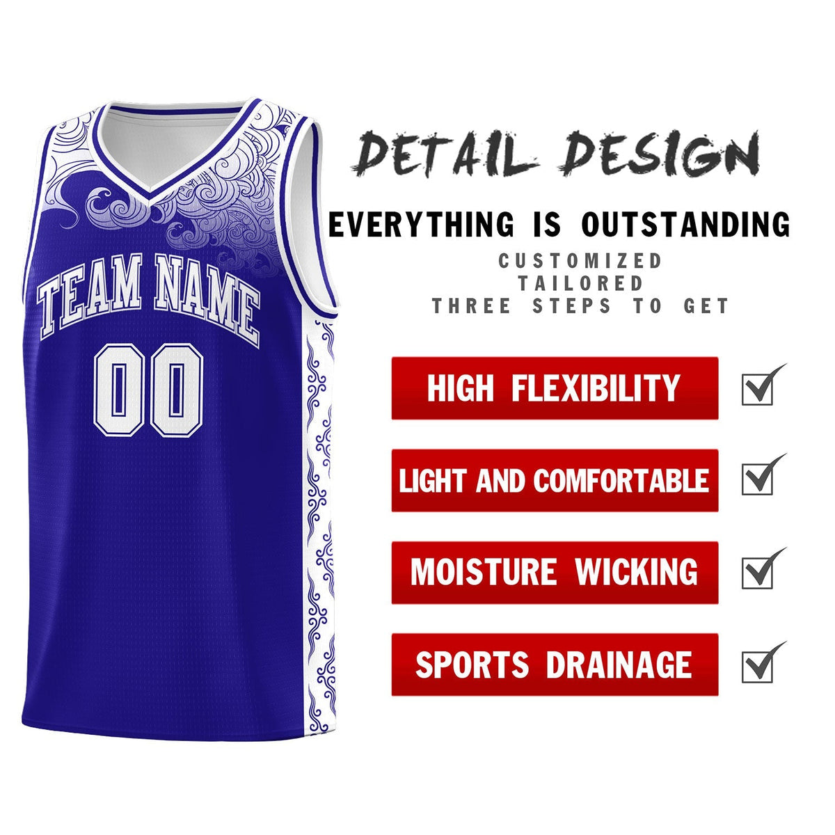 Custom Royal Personalized Cloud Pattern Sports Kits Uniform Basketball Jersey|KXKSHOP
