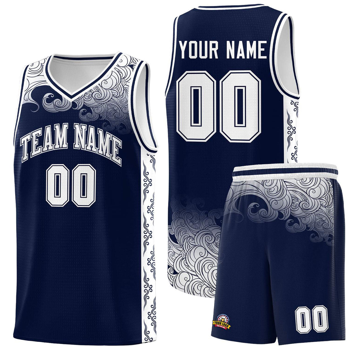Custom Navy Personalized Cloud Pattern Sports Kits Uniform Basketball Jersey|KXKSHOP