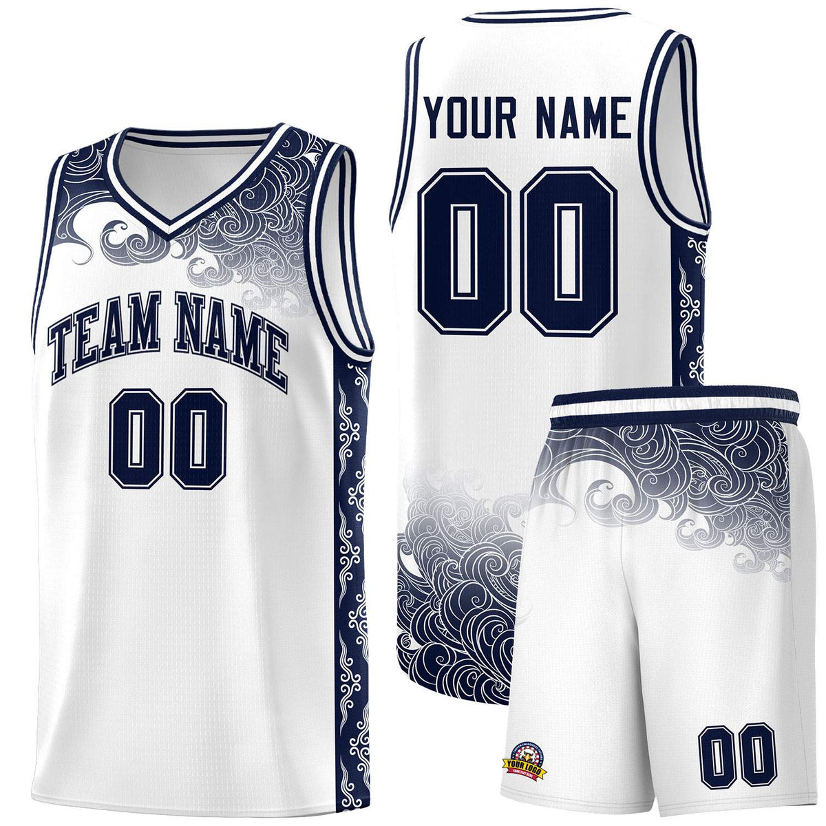Custom White Personalized Cloud Pattern Sports Kits Uniform Basketball Jersey|KXKSHOP