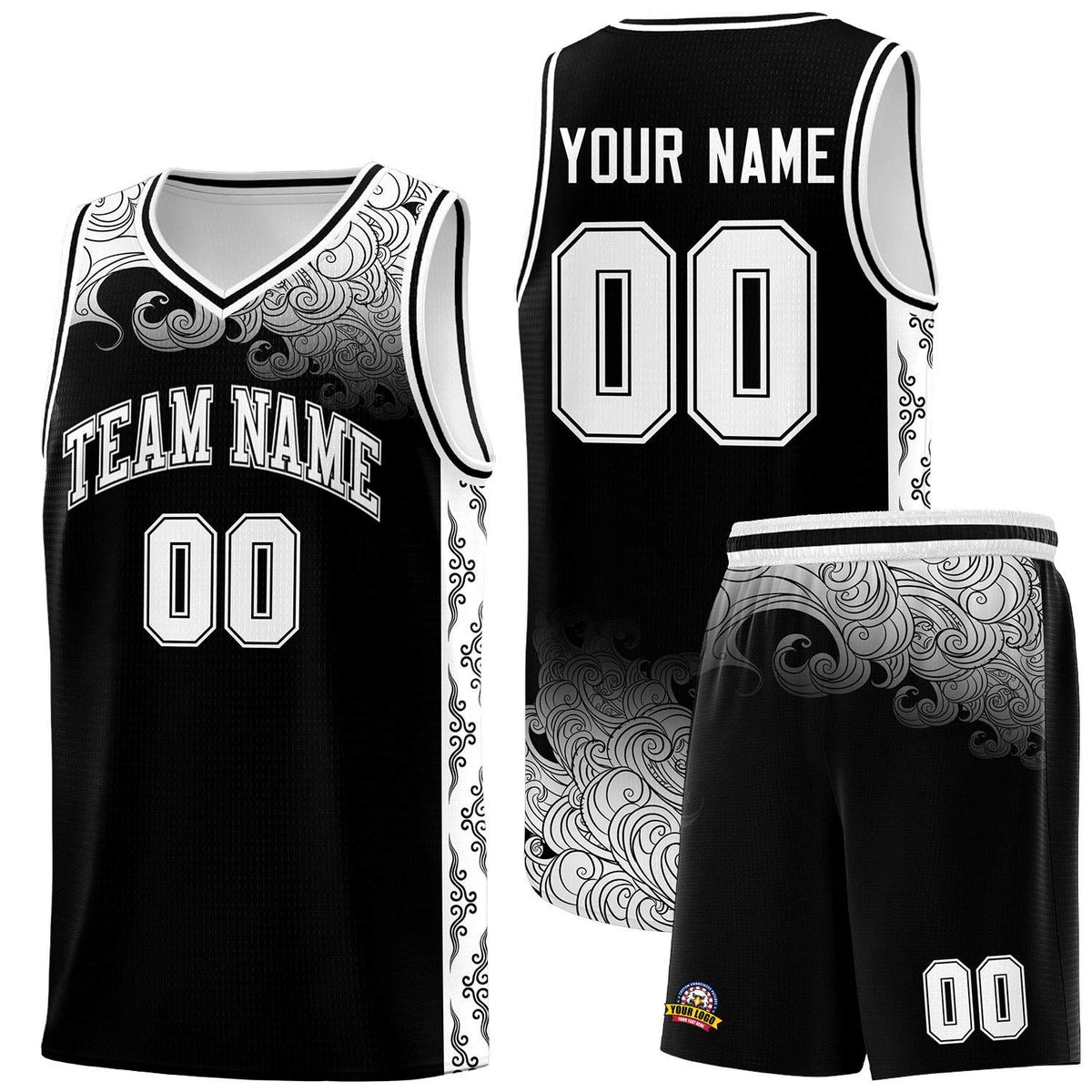 Custom Black Personalized Cloud Pattern Sports Kits Uniform Basketball Jersey|KXKSHOP