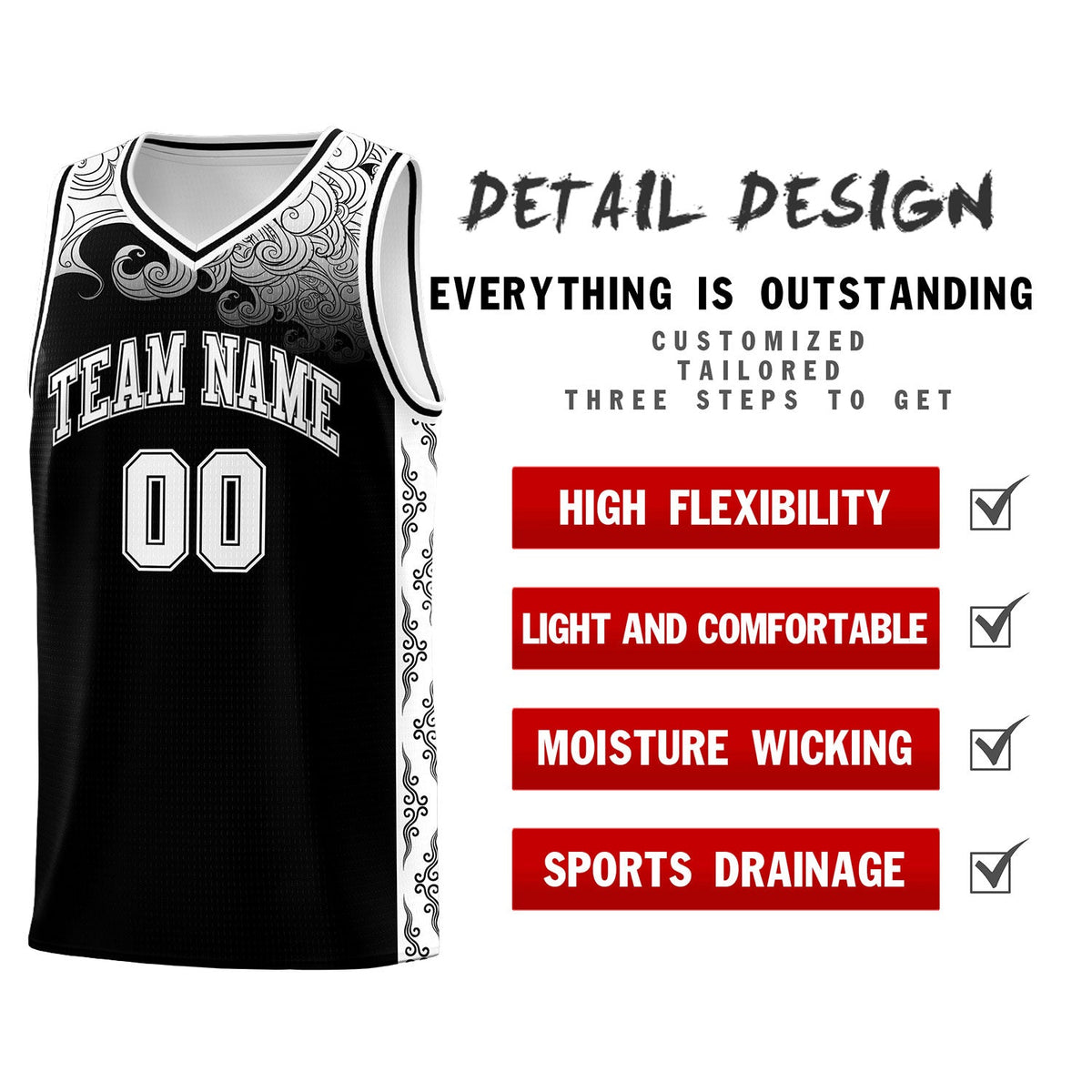 Custom Black Personalized Cloud Pattern Sports Kits Uniform Basketball Jersey|KXKSHOP