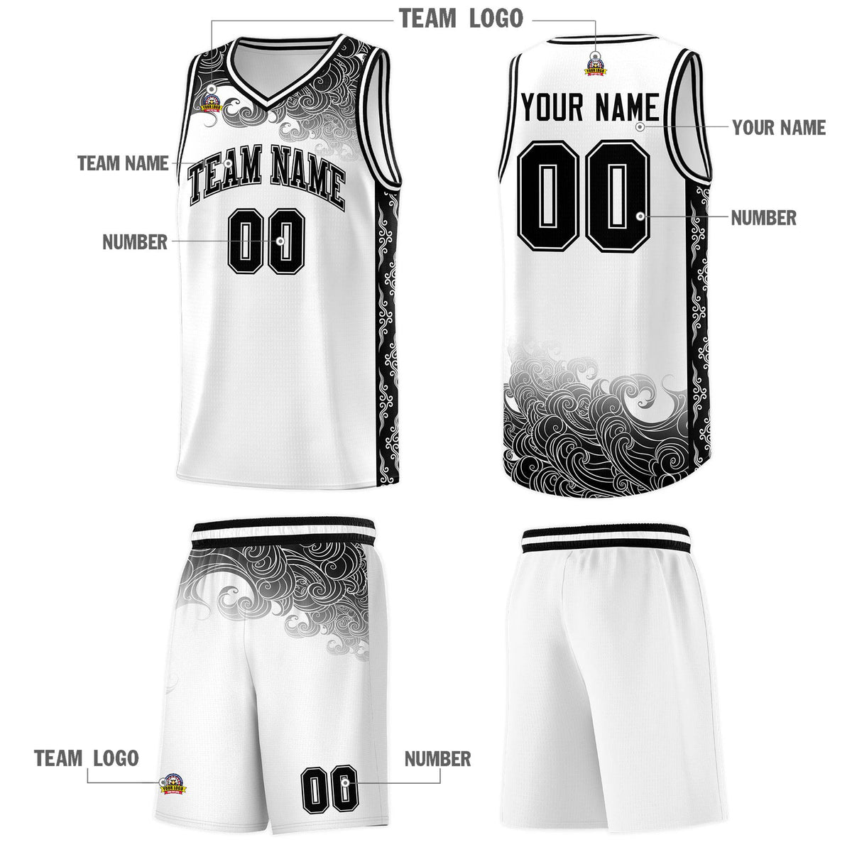 Custom White Personalized Cloud Pattern Sports Kits Uniform Basketball Jersey|KXKSHOP