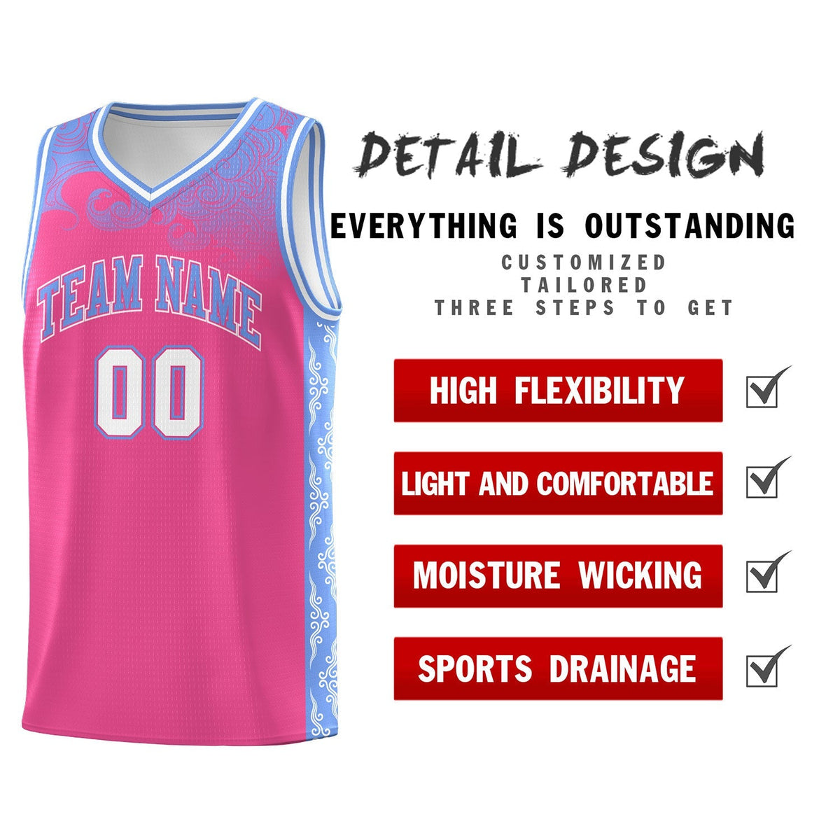 Custom Pink Personalized Cloud Pattern Sports Kits Uniform Basketball Jersey|KXKSHOP