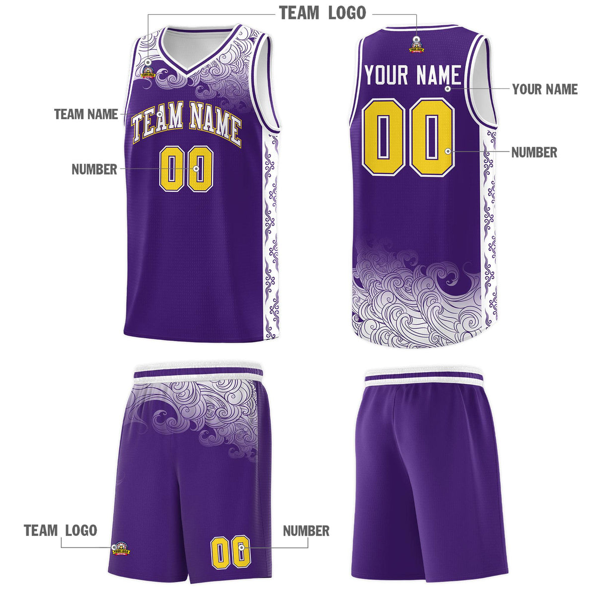 Custom Purple Personalized Cloud Pattern Sports Kits Uniform Basketball Jersey|KXKSHOP