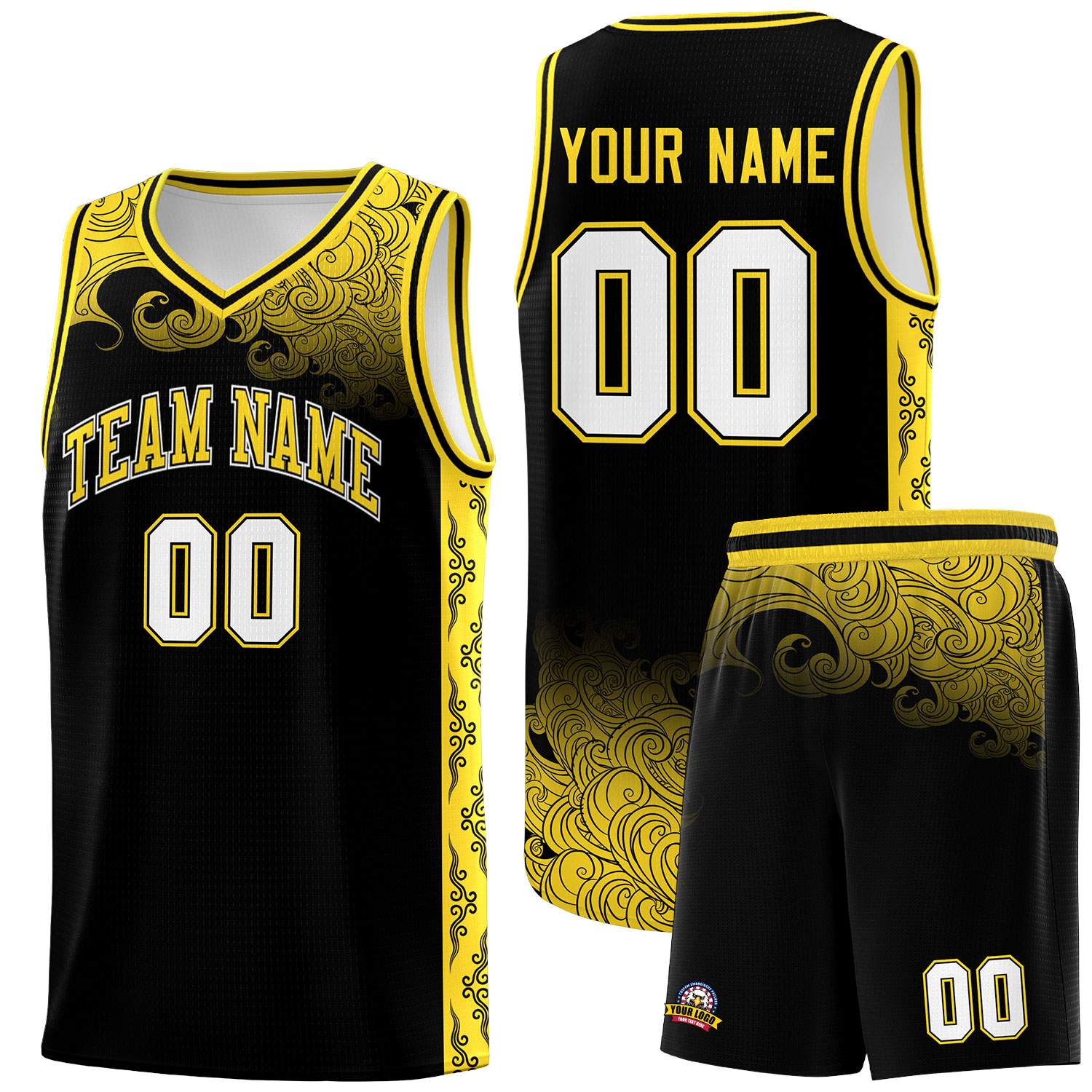 Custom Black Personalized Cloud Pattern Sports Kits Uniform Basketball Jersey|KXKSHOP