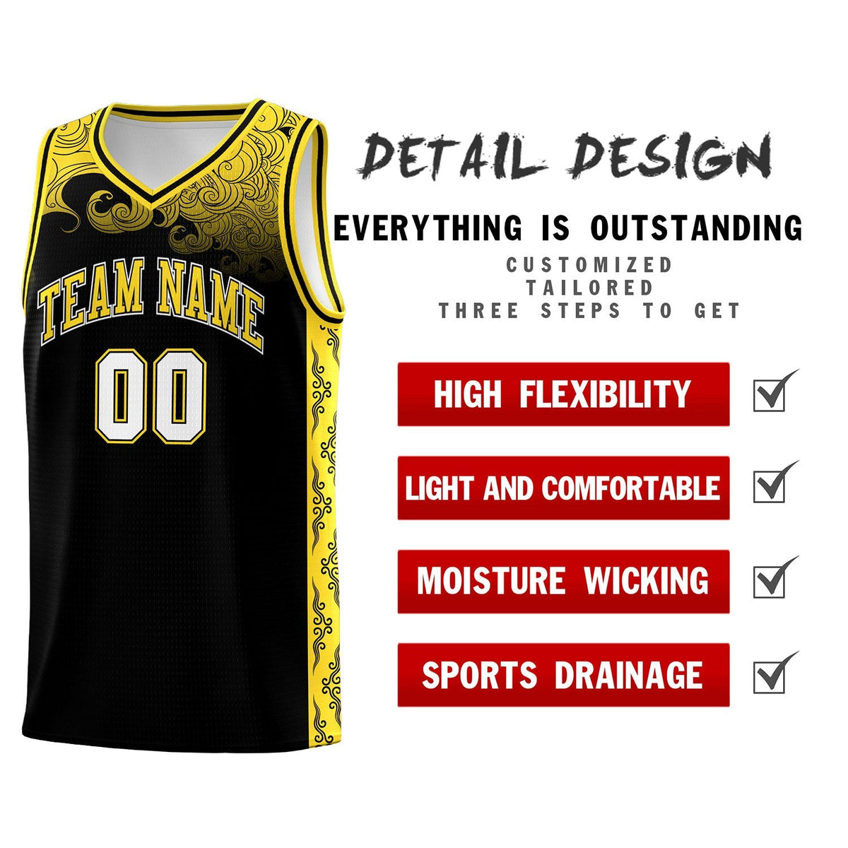 Custom Black Personalized Cloud Pattern Sports Kits Uniform Basketball Jersey|KXKSHOP