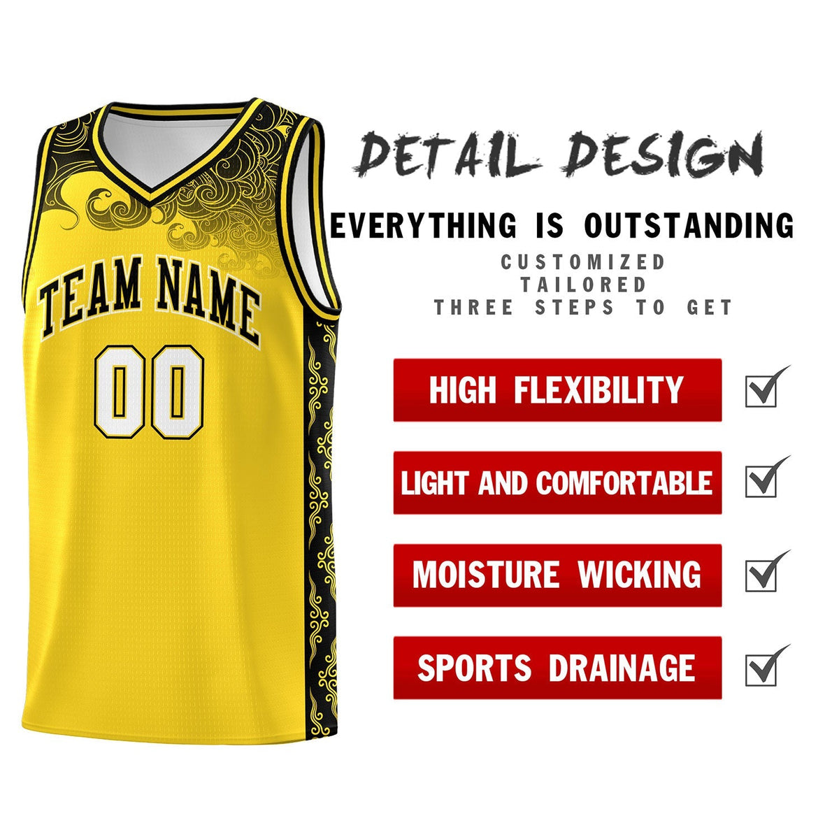 Custom Gold Personalized Cloud Pattern Sports Kits Uniform Basketball Jersey|KXKSHOP