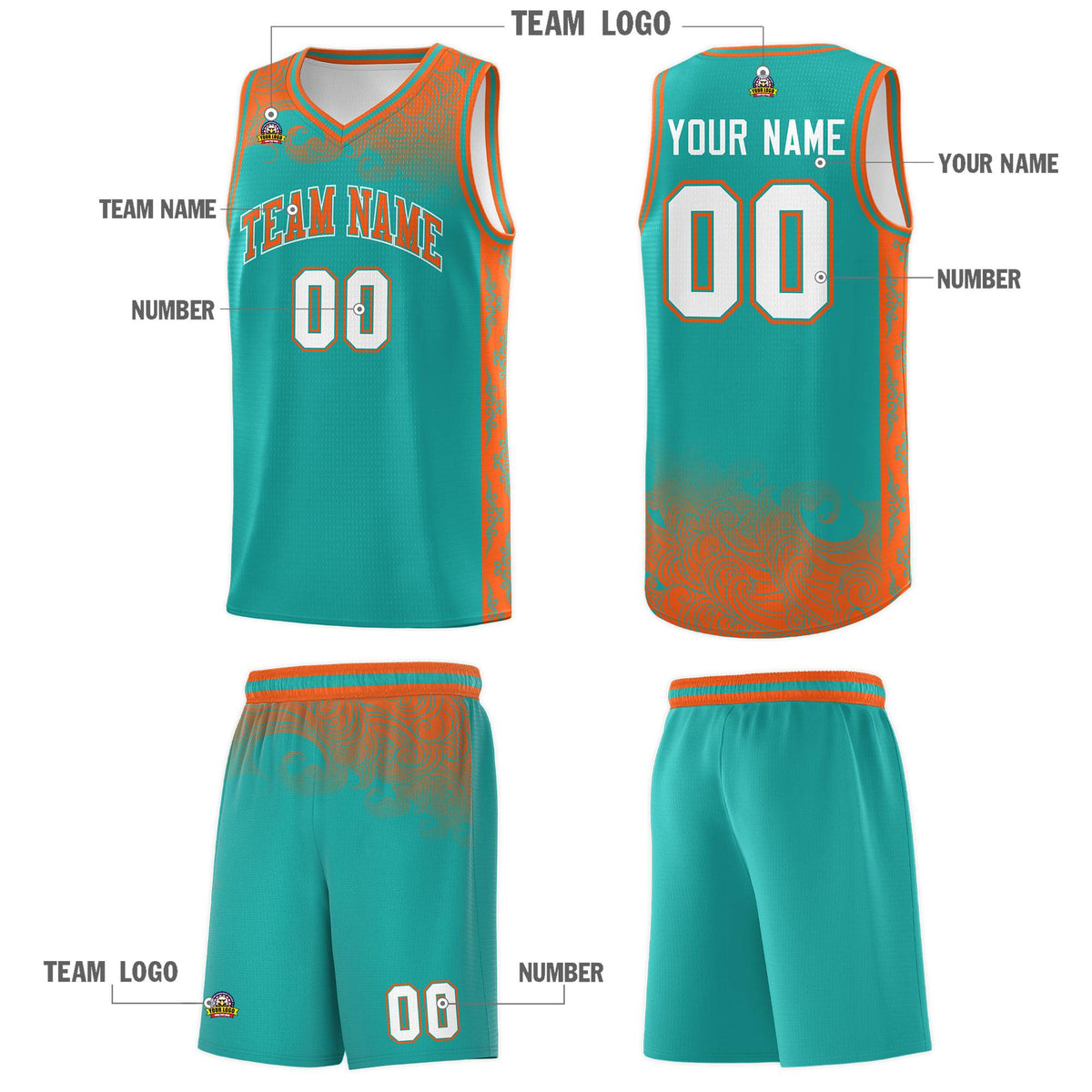 Custom Aqua Personalized Cloud Pattern Sports Kits Uniform Basketball Jersey|KXKSHOP