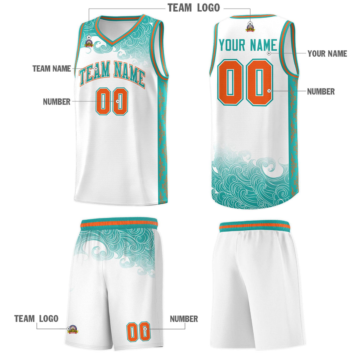 Custom White Personalized Cloud Pattern Sports Kits Uniform Basketball Jersey|KXKSHOP