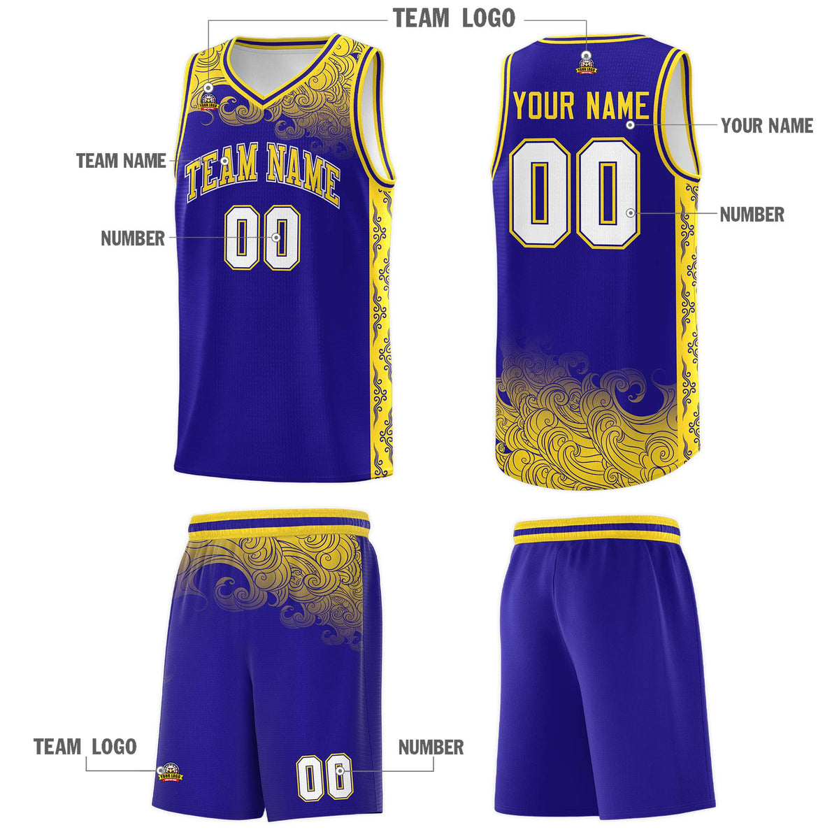 Custom Royal Personalized Cloud Pattern Sports Kits Uniform Basketball Jersey|KXKSHOP