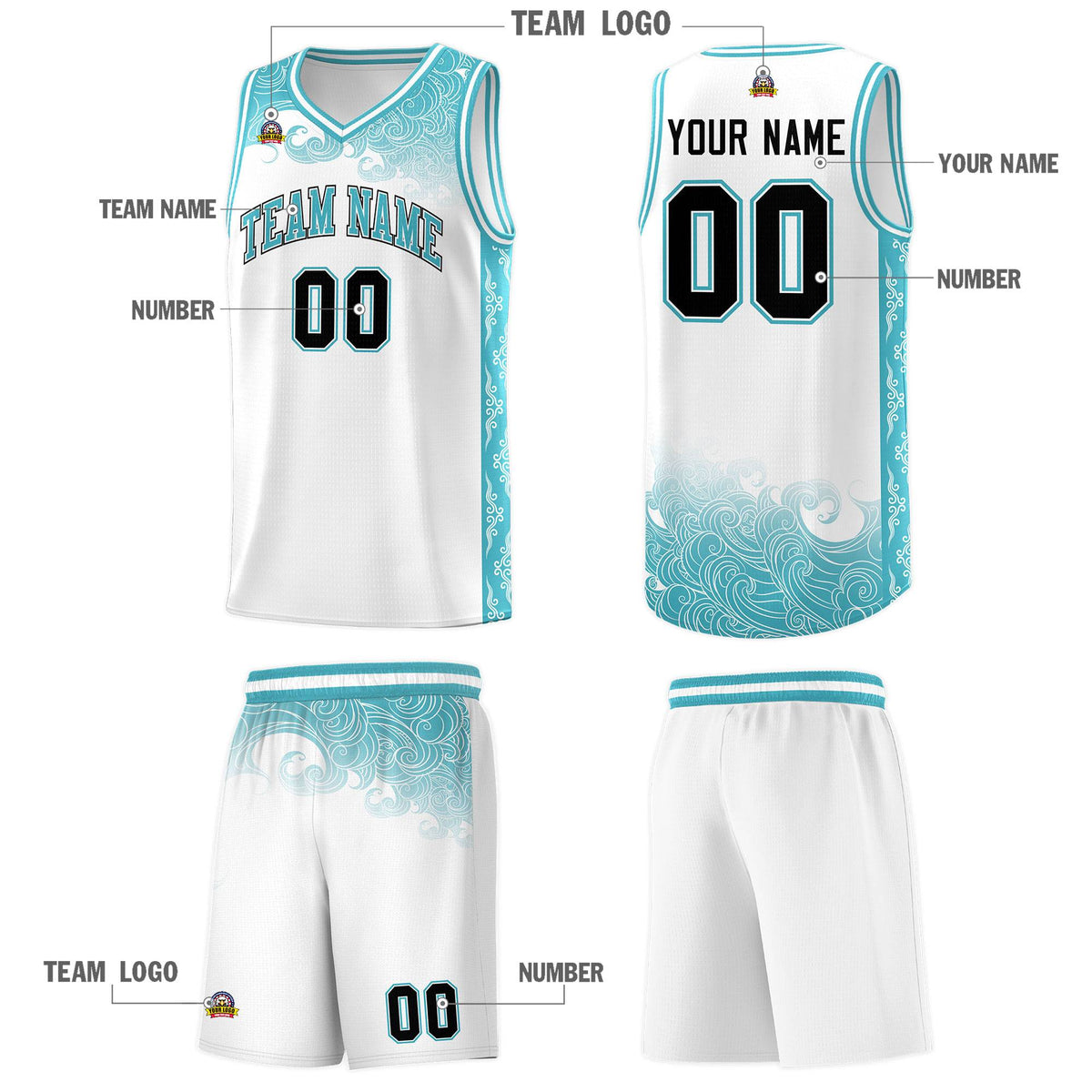 Custom White Personalized Cloud Pattern Sports Kits Uniform Basketball Jersey|KXKSHOP